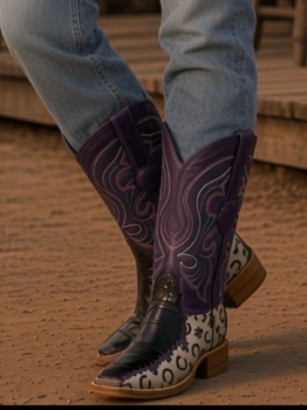 Los Altos 💕 Eel Leather Western Cowboy Purple Violet Boots Women’s sz 8